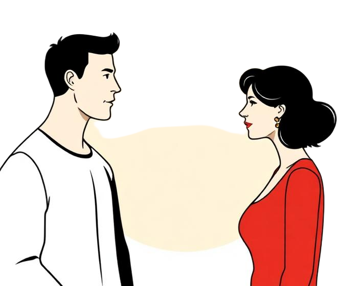 Line illustration of two people in conversation
