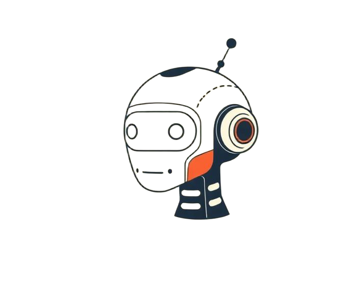 Line illustration of a friendly robot head representing hidden technology